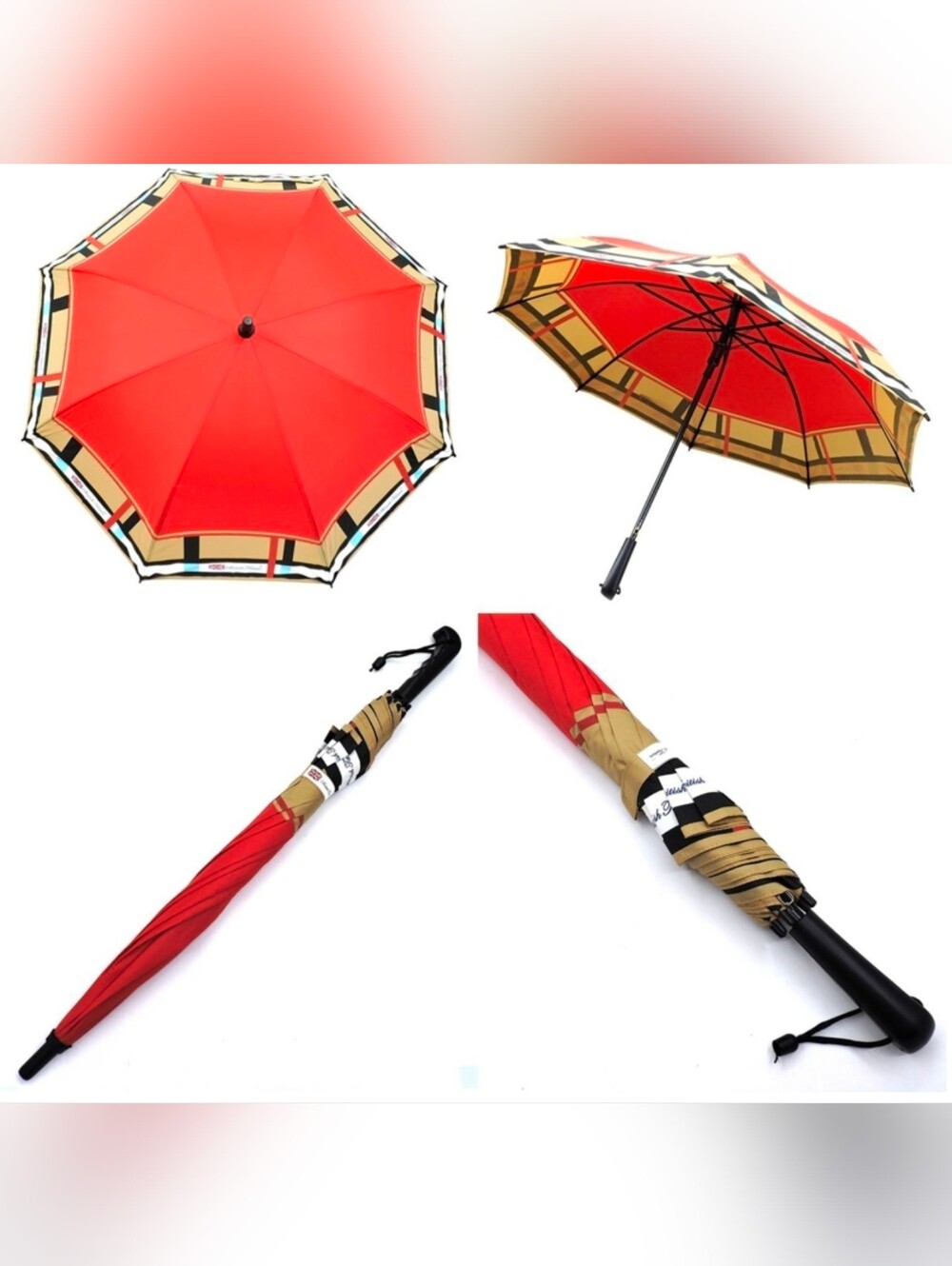 ☔️☔️New‼️Classic Plaid Trim Red Umbrella (Automatic)